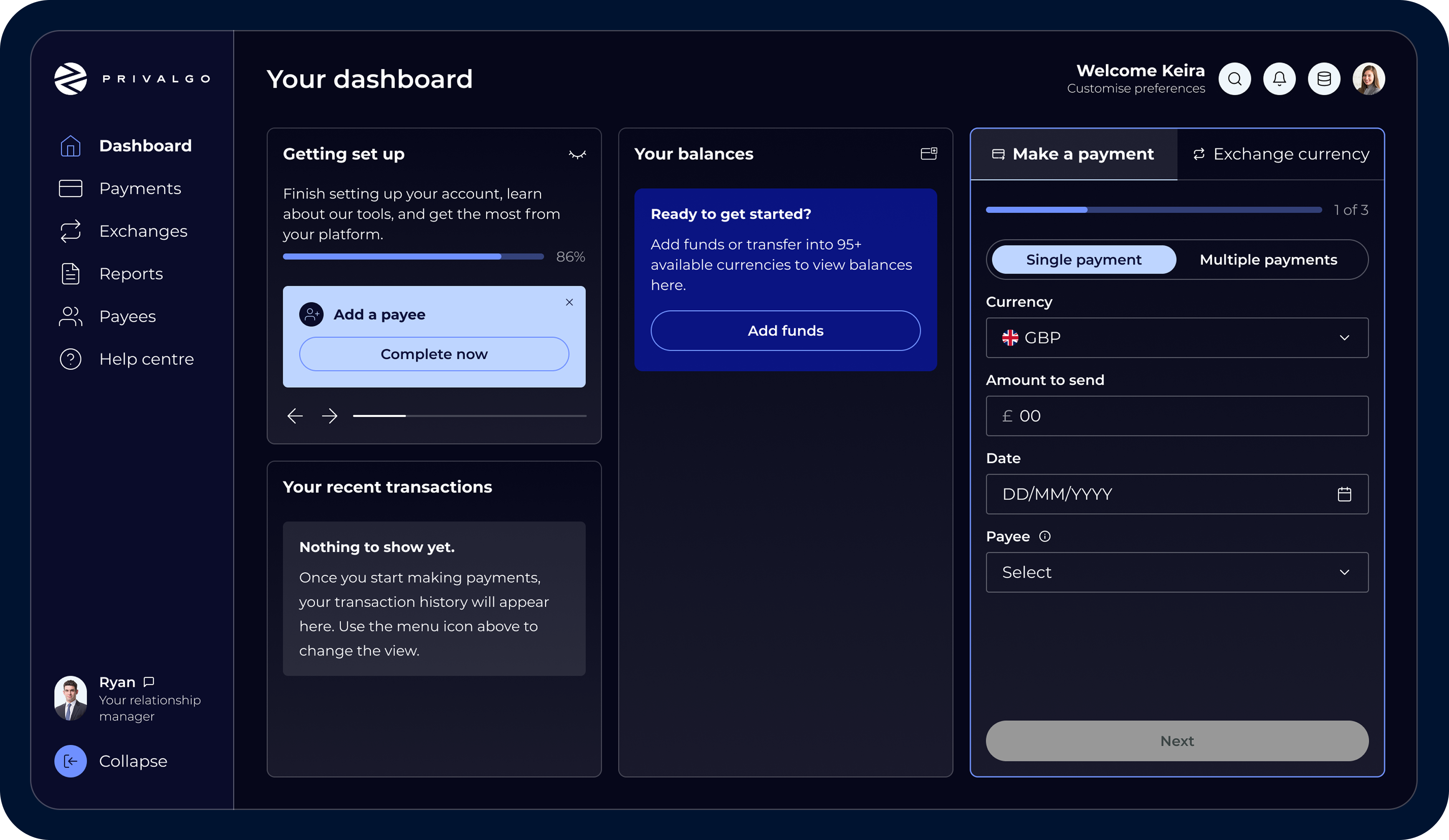 Privalgo dashboard interface