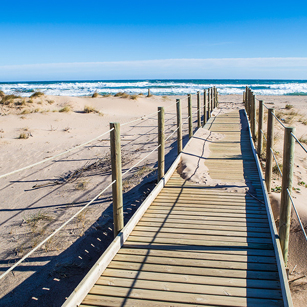 Photo of wooden walkway leading to beach